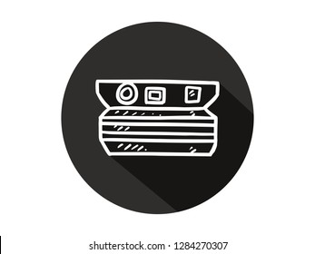 camera icon with long shadow, camera icon with modern line art style, hand drawn vector illustration.