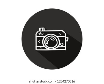 camera icon with long shadow, camera icon with modern line art style, hand drawn vector illustration.