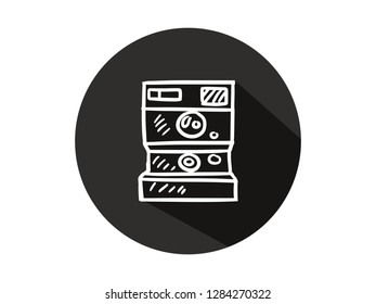 camera icon with long shadow, camera icon with modern line art style, hand drawn vector illustration.
