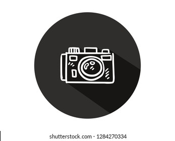 camera icon with long shadow, camera icon with modern line art style, hand drawn vector illustration.