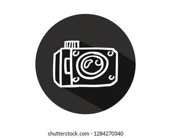 camera icon with long shadow, camera icon with modern line art style, hand drawn vector illustration.