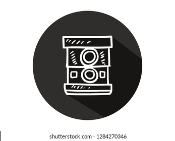 camera icon with long shadow, camera icon with modern line art style, hand drawn vector illustration.