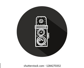 camera icon with long shadow, camera icon with modern line art style, hand drawn vector illustration.