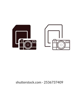 Camera icon with memory card available in two styles: minimalist line and bold filled. Perfect for photography apps, websites, and multimedia projects. 