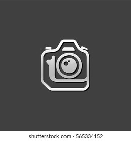 Camera icon in metallic grey color style. Photography digital SLR