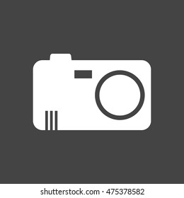 Camera icon on black background. Flat vector illustration. 