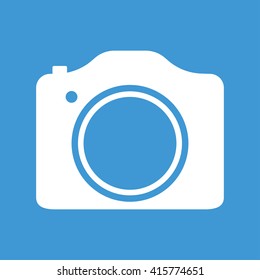 Camera icon on blue background.