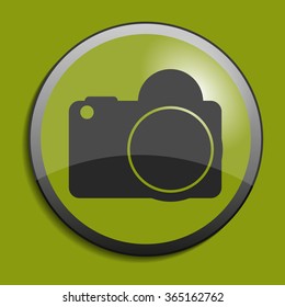 Camera icon on circle button. Vector illustration