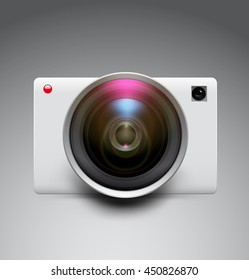 Camera icon on gray background. Vector illustration