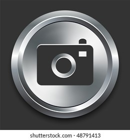 Camera Icon on Metal Internet Button Original Vector Illustration