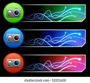 Camera Icon on Multi Colored Button Set Original Illustration