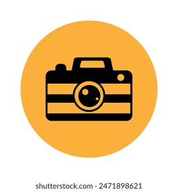 Camera icon on orange background isolated on white background