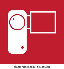 Camera icon on red background