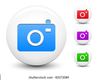 Camera Icon on Round White Button Collection Original Illustration