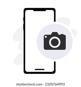 Camera Icon on Smartphone. Photography, picture, image capture, snapshot, lens, mobile device, digital, technology. Vector line icon for Business and Advertising