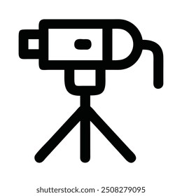 Icono de la cámara en un trípode sobre un fondo blanco.