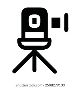 Icono de la cámara en un trípode sobre un fondo blanco.