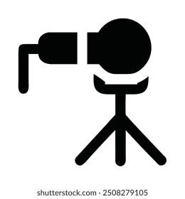Icono de la cámara en un trípode sobre un fondo blanco.