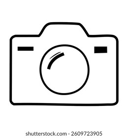 Camera icon on white background. Digital photo capture device outline vector illustration.