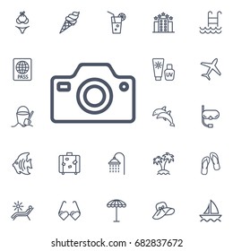 Camera icon on the white background. Summer set of travel icons