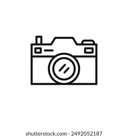 Camera icon outline collection in black and on white background