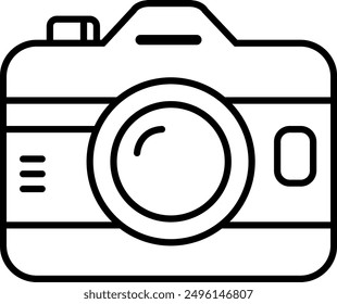 Camera Icon Outline Drawing. Minimalistic Photography Graphic Design Clipart. Black White Device Symbol.