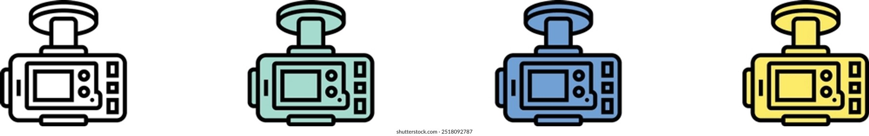 camera icon. Outline, Green, Blue and Yellow Style Design Isolated On White Background