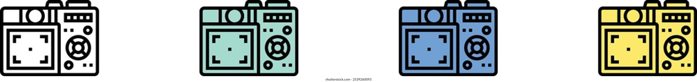 camera icon. Outline, Green, Blue and Yellow Style Design Isolated On White Background