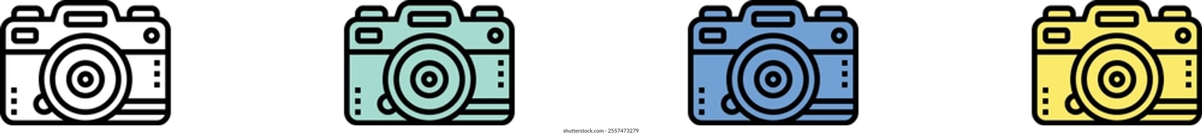 camera icon. Outline, Green, Blue and Yellow Style Design Isolated On White Background