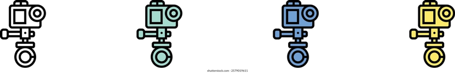 camera icon. Outline, Green, Blue and Yellow Style Design Isolated On White Background