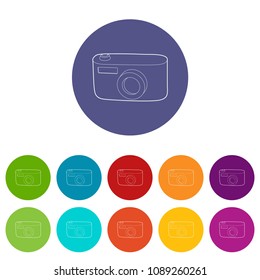 Camera icon in outline style isolated on white background. Shooting symbol