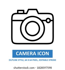 camera icon outline style on white background. vector illustration. base 64 x 64 pixels. expanded.	