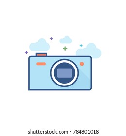 Camera icon in outlined flat color style. Vector illustration.