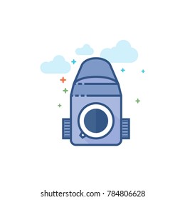 Camera icon in outlined flat color style. Vector illustration.