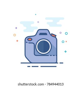 Camera icon in outlined flat color style. Vector illustration.