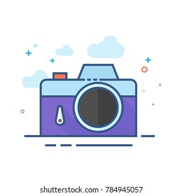 Camera icon in outlined flat color style. Vector illustration.