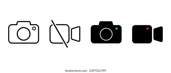 Camera icon. Photo camera cet. Camera line art signs. Camcorder. Photo and video icon set. Image camera. Vector illustration.