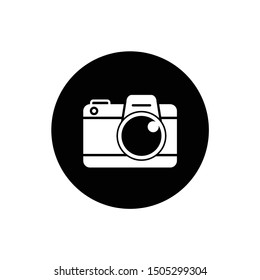 Camera icon for photo is filled with white lines and black circle background