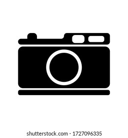 Camera Icon, for photo studios, documents, model photo. A black silhouette isolated on a white background. Symbol for the design of mobile app, game. Vector.