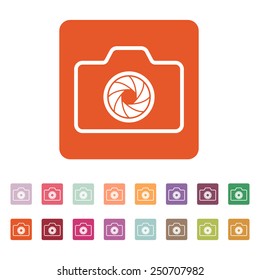 The camera icon. Photo symbol. Flat Vector illustration. Button Set