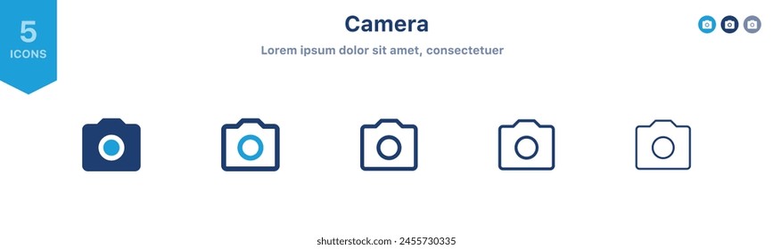 Camera icon, Photo camera symbol, snapshot icon in filled, thin line, outline and stroke style for apps and website	
