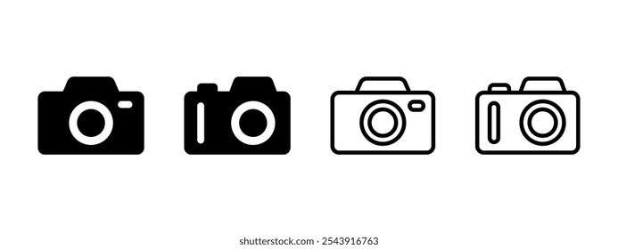 Icono de la cámara. Ilustración vectorial de la cámara fotográfica. Símbolo de fotografía. Signo de instantánea. Capturar pictograma. Esquema del fotógrafo y concepto aislado lleno negro.