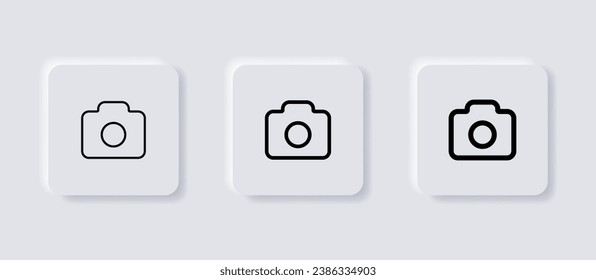 Camera icon, photo camera vector icon symbol. snapshot, capture, picture icons in filled, thin line, outline and stroke style for apps and website. neumorphism buttons. neumorphic style