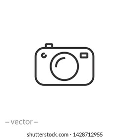 camera icon, photographing, line symbol on white background - editable stroke vector illustration
