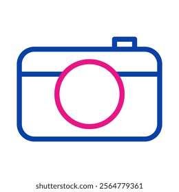 Camera icon, photography concept, simple design, blue and pink.