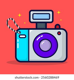 Camera icon. Photography device concept. Trendy design on isolated premium vector. Lineal color style. Cartoon flat illustration. 