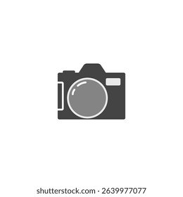 Camera icon. Photography device symbol. Gray lens design. Vector camera illustration.