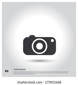 camera icon, pictogram icon on gray background. Vector illustration. Flat design style