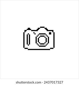 Camera Icon Pixel Art, Optical Instrument Used To Capture An Image Vector Art Illustration, Digital Pixelated Form