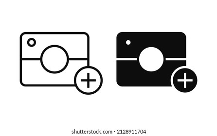 Camera icon with plus. Add photo. Vector illustration